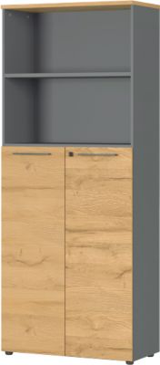 Archiefkast Agenda Home, 5 OH, B 800 x D 400 x H 1970 mm 2 open vakken, afsluitbaar, grafiet/eik.