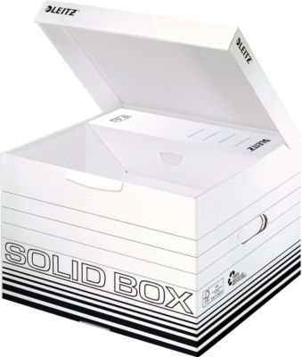 Archivbox Leitz Solid Box M 6118, mit Klappdeckel & Aufbau-Automatik, 10 Stück, weiß