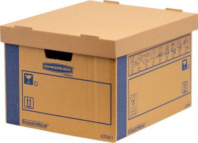 Archivbox SmoothMove™ Prime FastFold®, Volumen 47,5 l, vorgedruckte Beschriftungsfelder, abnehmbarer Deckel, Tragegriffe, stapelbar, FSC®-Karton, 5 Stück