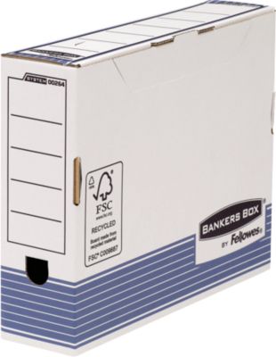 Archivschachteln BANKERS BOX® Serie System, bis A4, Klappdeckel & Beschriftungsfeld, B 85 x T 265 x H 327 mm, FSC®-Recyclingpappe, blau-weiß, 10 Stück