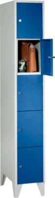 Armoire à casiers  - 5 casiers - largeur de 300 mm - sur pieds - serrure à cylindre de sécurité - bleu gentiane