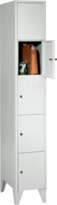 Armoire à casiers  - 5 casiers - largeur de 300 mm - sur pieds - serrure à cylindre de sécurité - gris clair