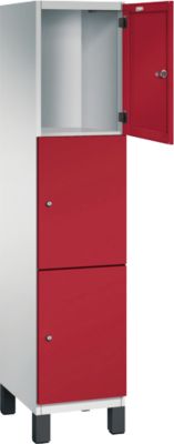 Armoire à casiers Cambio C+P, 1 compartiment, 3 casiers, sur pieds, L 400 x P 525 x H 1980 mm, gris clair/rouge rubis
