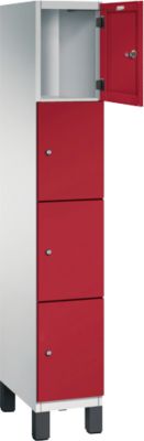 Armoire à casiers Cambio C+P, 1 compartiment, 4 casiers, sur pieds, L 300 x P 525 x H 1980 mm, gris clair/rouge rubis