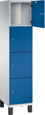 Armoire à casiers Cambio C+P, 1 compartiment, 4 casiers, sur pieds, L 400 x P 525 x H 1980 mm, gris clair/bleu gentiane