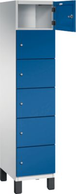 Armoire à casiers Cambio C+P, 1 compartiment, 6 casiers, sur pieds, L 400 x P 525 x H 1980 mm, gris clair/bleu gentiane