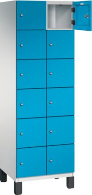Armoire à casiers Cambio C+P, 2 compartiments, 12 casiers, sur pieds, L 600 x P 525 x H 1980 mm, gris clair/bleu clair