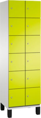 Armoire à casiers Cambio C+P, 2 compartiments, 12 casiers, sur pieds, L 600 x P 525 x H 1980 mm, gris clair/vert clown