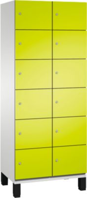 Armoire à casiers Cambio C+P, 2 compartiments, 12 casiers, sur pieds, L 800 x P 525 x H 1980 mm, gris clair/vert clown