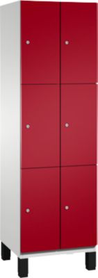 Armoire à casiers Cambio C+P, 2 compartiments, 6 casiers, sur pieds, L 600 x P 525 x H 1980 mm, gris clair/rouge rubis