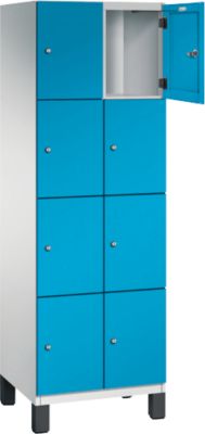 Armoire à casiers Cambio C+P, 2 compartiments, 8 casiers, sur pieds, L 600 x P 525 x H 1980 mm, gris clair/bleu clair