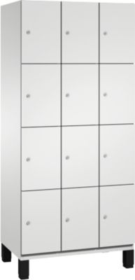 Armoire à casiers Cambio C+P, 3 compartiments, 12 casiers, sur pieds, L 900 x P 525 x H 1980 mm, gris clair