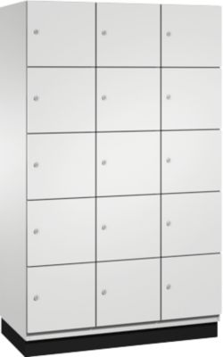 Armoire à casiers Cambio C+P, 3 compartiments, 15 casiers, avec socle, L 1200 x P 525 x H 1980 mm, gris clair