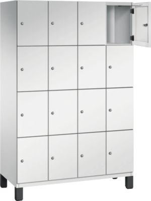 Armoire à casiers Cambio C+P, 4 compartiments, 16 casiers, sur pieds, L 1200 x P 525 x H 1980 mm, gris clair