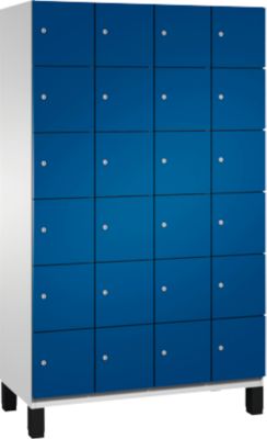 Armoire à casiers Cambio C+P, 4 compartiments, 24 casiers, sur pieds, L 1200 x P 525 x H 1980 mm, gris clair/bleu gentiane