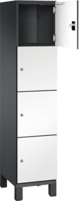 Armoire à casiers Cambio de C+P, 1 compartiment, 4 casiers, sur pieds, L 400 x P 525 x H 1980 mm, gris noir/blanc