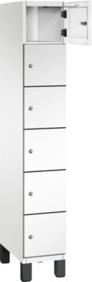 Armoire à casiers Cambio de C+P, 1 compartiment, 6 casiers, sur pieds, L 300 x P 525 x H 1980 mm, blanc signalisation