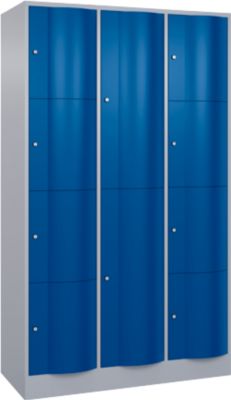 Armoire à casiers combinés Resisto de C+P, 3 compartiments, 10 casiers, L 1148 x P 540 x H 1950 mm, alu blanc/bleu gentiane