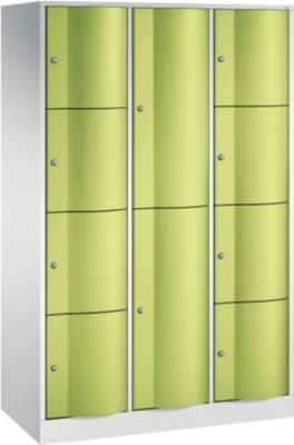 Armoire à casiers combinés Resisto de C+P, 3 compartiments, 10 casiers, L 1148 x P 540 x H 1950 mm, gris clair/vert clown
