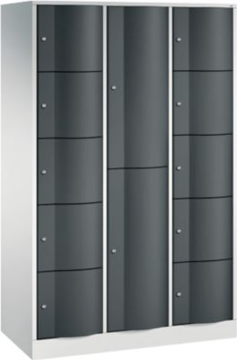Armoire à casiers combinés Resisto de C+P, 3 compartiments, 12 casiers, L 1148 x P 540 x H 1950 mm, gris clair/gris anthracite