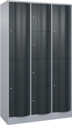 Armoire à casiers combinés Resisto de C+P, 3 compartiments, 8 casiers, L 1148 x P 540 x H 1950 mm, alu blanc/gris anthracite