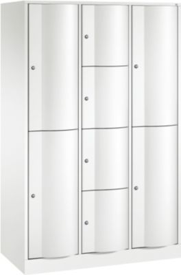 Armoire à casiers combinés Resisto de C+P, 3 compartiments, 8 casiers, L 1148 x P 540 x H 1950 mm, blanc trafic