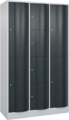 Armoire à casiers combinés Resisto de C+P, 3 compartiments, 8 casiers, L 1148 x P 540 x H 1950 mm, gris clair/gris anthracite