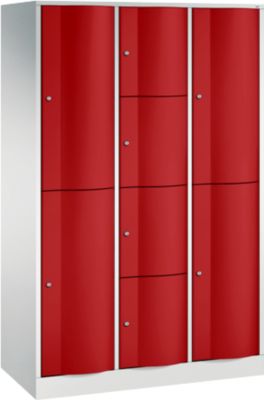 Armoire à casiers combinés Resisto de C+P, 3 compartiments, 8 casiers, L 1148 x P 540 x H 1950 mm, gris clair/rouge rubis