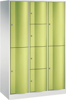 Armoire à casiers combinés Resisto de C+P, 3 compartiments, 8 casiers, L 1148 x P 540 x H 1950 mm, gris clair/vert clown