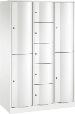 Armoire à casiers combinés Resisto de C+P, 3 compartiments, 9 casiers, L 1148 x P 540 x H 1950 mm, blanc trafic