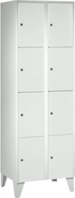 Armoire à casiers pour objets de valeur 300 mm, 2 compartiments, 8 casiers, serrure à cylindre de sécurité, pied, gris clair