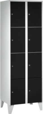 Armoire à casiers pour objets de valeur 300 mm, 2 compartiments, 8 casiers, serrure à cylindre de sécurité, pied, noir ébène