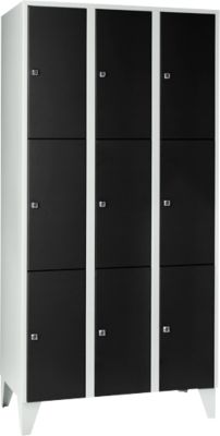 Armoire à casiers pour objets de valeur 300 mm, 3 compartiments, 9 casiers, serrure à cylindre de sécurité, pied, noir ébène