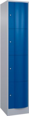 Armoire à casiers Resisto de C+P, 1 compartiment, 4 casiers, L 396 x P 540 x H 1950 mm, alu blanc/bleu gentiane