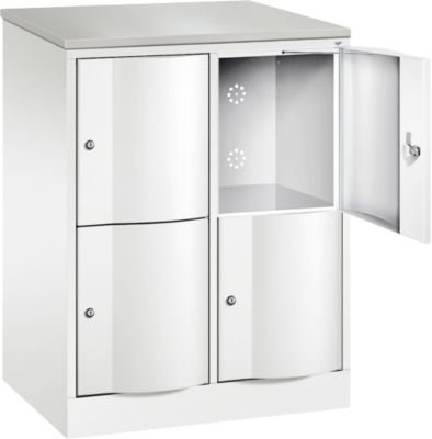 Armoire à casiers Resisto de C+P, 2 compartiments, 4 casiers, L 772 x P 540 x H 1077 mm, blanc trafic
