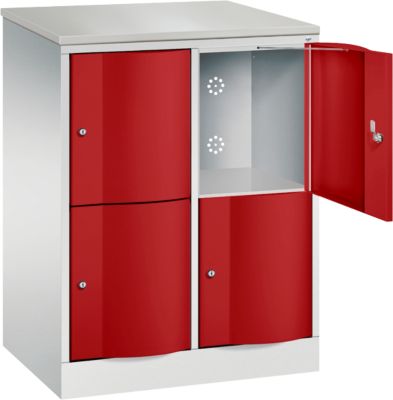 Armoire à casiers Resisto de C+P, 2 compartiments, 4 casiers, L 772 x P 540 x H 1077 mm, gris clair/rouge rubis