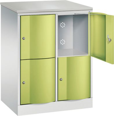 Armoire à casiers Resisto de C+P, 2 compartiments, 4 casiers, L 772 x P 540 x H 1077 mm, gris clair/vert clown
