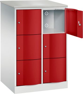 Armoire à casiers Resisto de C+P, 2 compartiments, 6 casiers, L 772 x P 640 x H 1255 mm, gris clair/rouge rubis