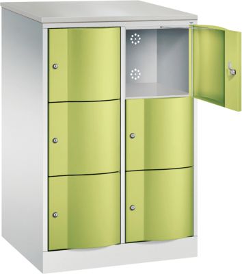 Armoire à casiers Resisto de C+P, 2 compartiments, 6 casiers, L 772 x P 640 x H 1255 mm, gris clair/vert clown