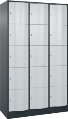 Armoire à casiers Resisto de C+P, 3 compartiments, 15 casiers, L 1148 x P 540 x H 1950 mm, gris anthracite/gris clair