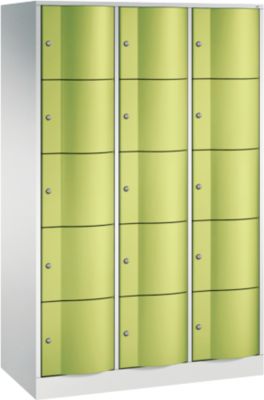 Armoire à casiers Resisto de C+P, 3 compartiments, 15 casiers, L 1148 x P 540 x H 1950 mm, gris clair/bleu clair
