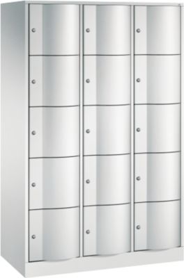 Armoire à casiers Resisto de C+P, 3 compartiments, 15 casiers, L 1148 x P 540 x H 1950 mm, gris clair/vert clown