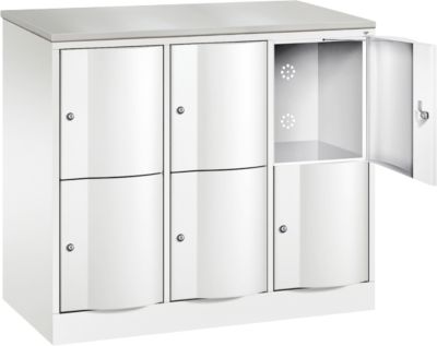 Armoire à casiers Resisto de C+P, 3 compartiments, 6 casiers, L 1148 x P 540 x H 1077 mm, blanc trafic