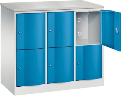 Armoire à casiers Resisto de C+P, 3 compartiments, 6 casiers, L 1148 x P 540 x H 1077 mm, gris clair/bleu clair