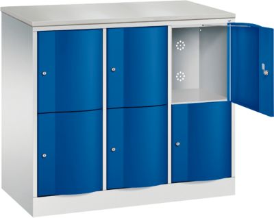 Armoire à casiers Resisto de C+P, 3 compartiments, 6 casiers, L 1148 x P 540 x H 1077 mm, gris clair/bleu gentiane