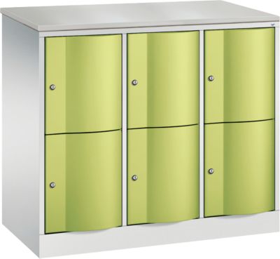 Armoire à casiers Resisto de C+P, 3 compartiments, 6 casiers, L 1148 x P 540 x H 1077 mm, gris clair/rouge rubis