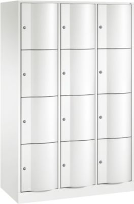 Armoire à casiers verrouillables Resisto de C+P, 3 compartiments, 12 casiers, L 1148 x P 540 x H 1950 mm, blanc trafic