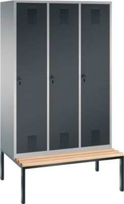 Armoire à linge avec banquette, 3 compartiments, verrou de sécurité, aluminium/anthracite blanc