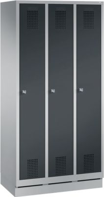 Armoire à linge avec base, 3 compartiments, serrure à cylindre, aluminium/anthracite blanc