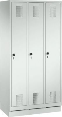Armoire à linge avec caisson, 3 compartiments, verrou de sécurité, gris clair/gris clair